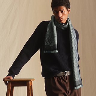 エルメスメンズマフラーネイビー クリーニング済み カシミヤマフラー 《ソレイユ・ディヴェール》 | Hermès